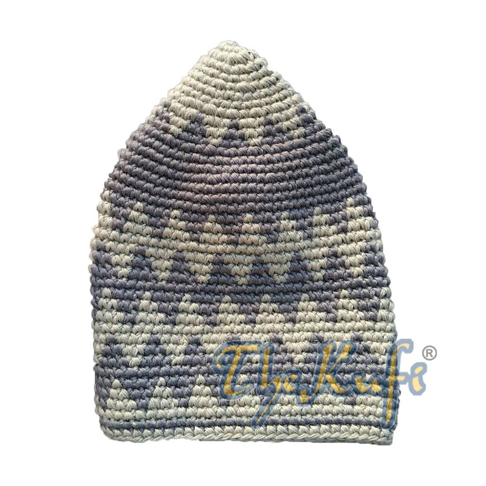 Hand-Crocheted Cotton Sturdy Greenish Khaki & Light Olive Green Zigzag Kufi Hat
