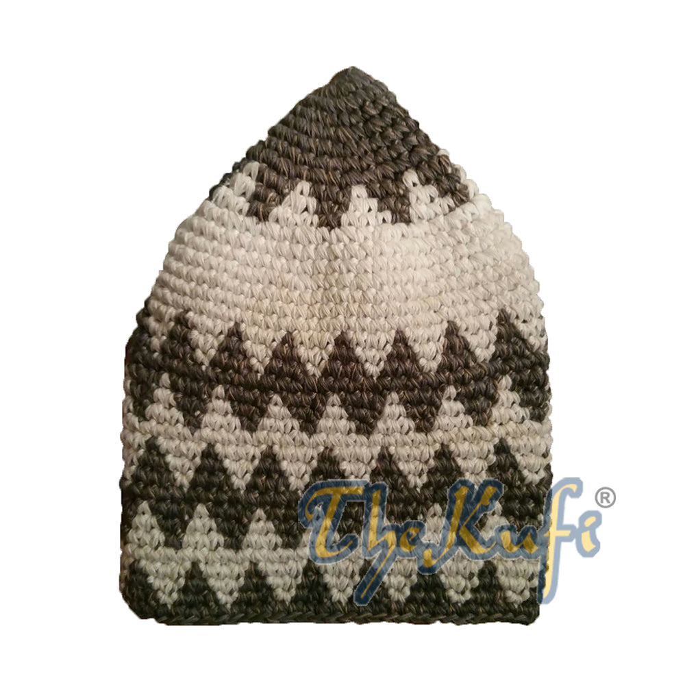 Topi Kufi Zigzag Campuran Kapas Kukuh Kelabu & Off-White Campuran Tangan
