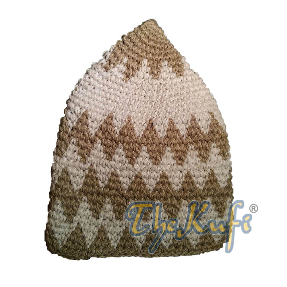 Topi Khaki & Latte Zigzag Kufi Kapas Kuat Kaitan tangan