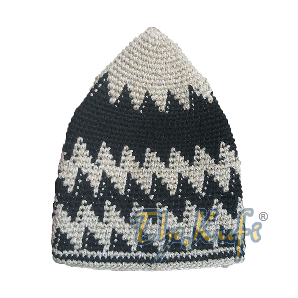 Kapas Kaitan Tangan Kuat Khaki Ringan & Campuran Hitam Topi Kufi Zigzag Bergigi Anjing