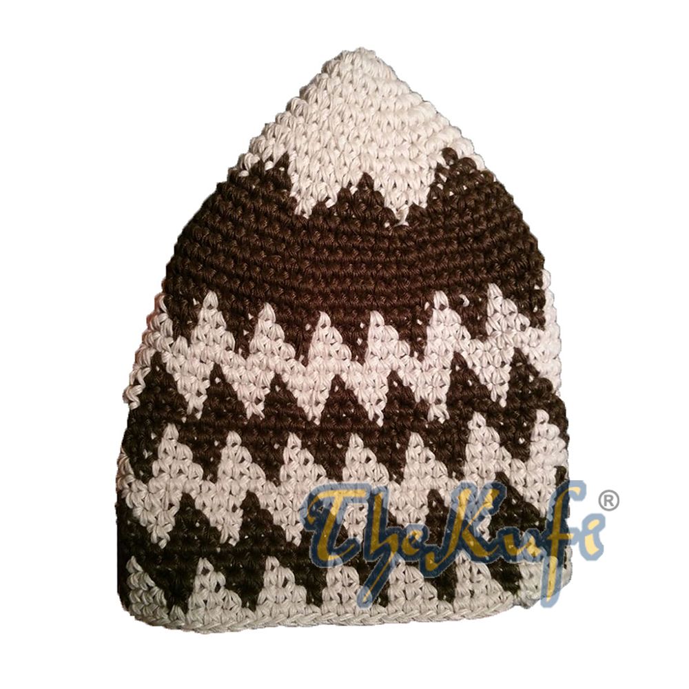 Hand-Crocheted Cotton Sturdy Latte & Dark Brown Zigzag Kufi Hat