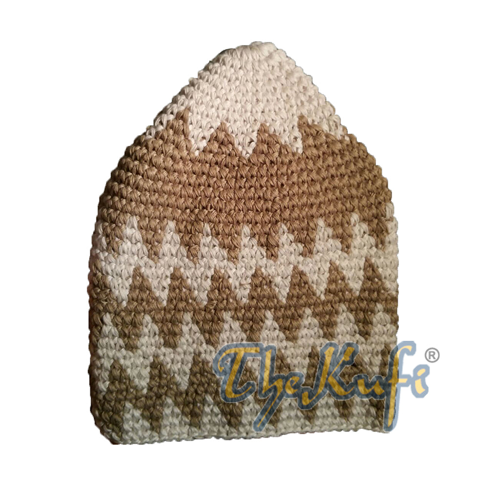 Cotton Sturdy Latte & Topi Kufi Zigzag Khaki yang dirajut tangan