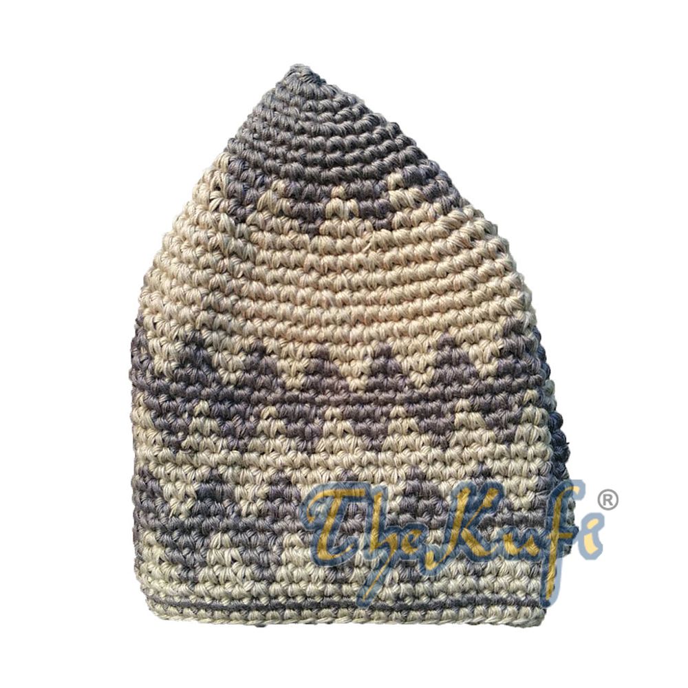 Hand-Crocheted Cotton Sturdy Light Olive Green & Greenish Khaki Zigzag Kufi Hat
