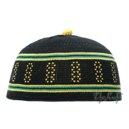 Baby Black and Green Stretch-knit Cotton Comfortable Pom-pom Kufi Skull Hat