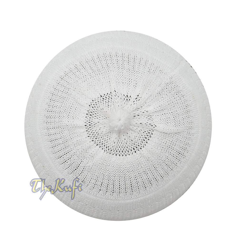 Baby Kufi White Stretch-Knit Pom-Pom Soft Cotton Beanie Skull Cap