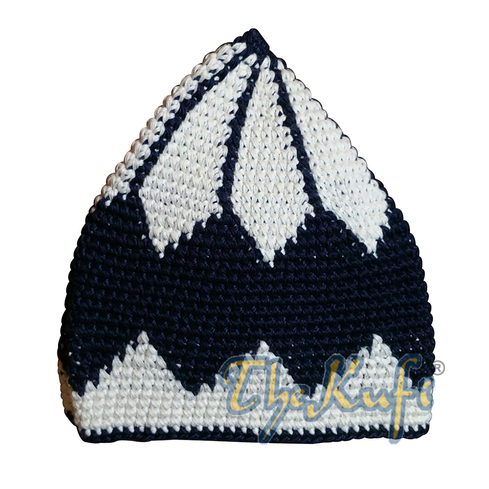 Latte Katun Rajutan Tangan Anak & Topi Kufi Berlian Besar Biru Tua