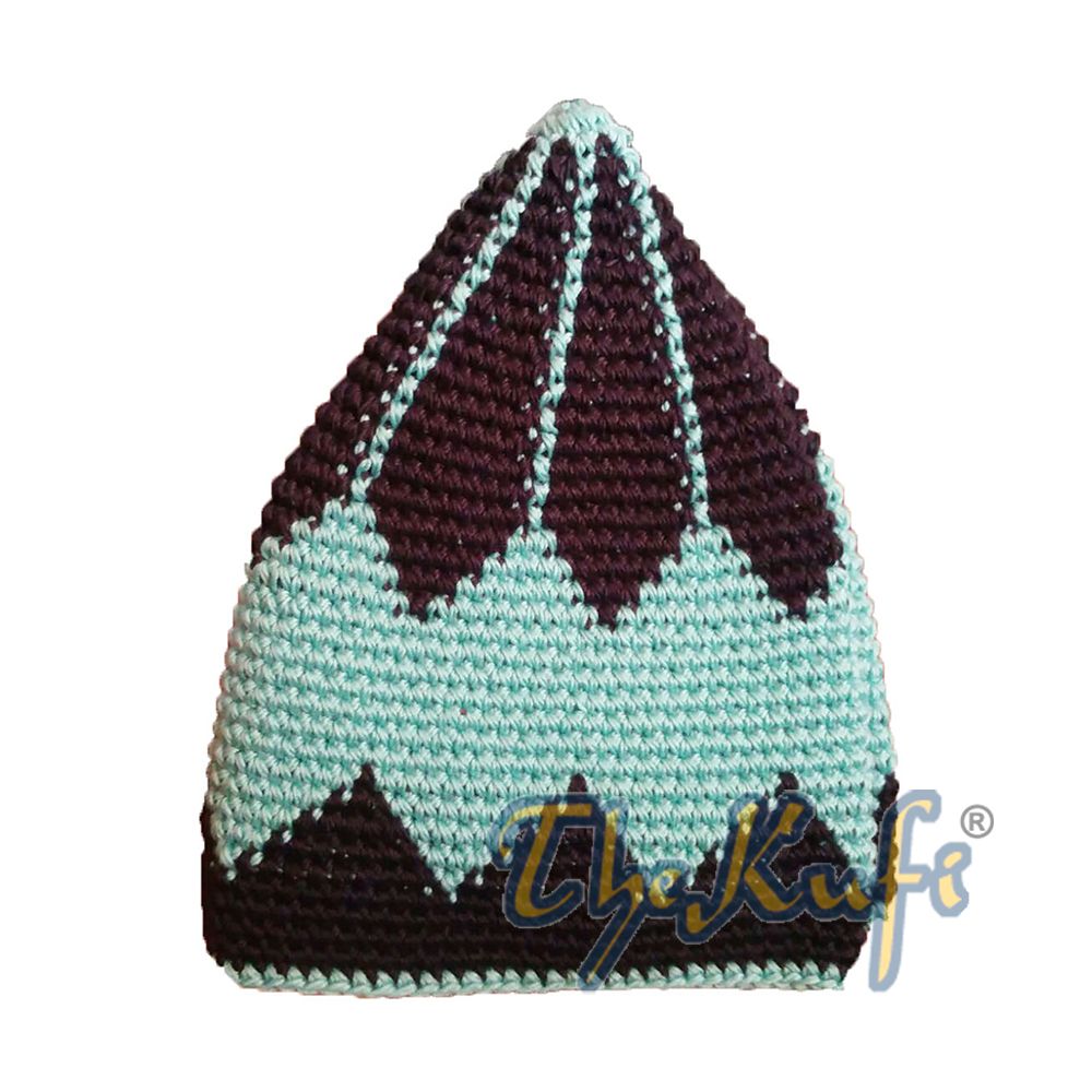 Hand-Crocheted Cotton Sturdy Dark Blue & Baby Blue Large Diamond Kufi Hat