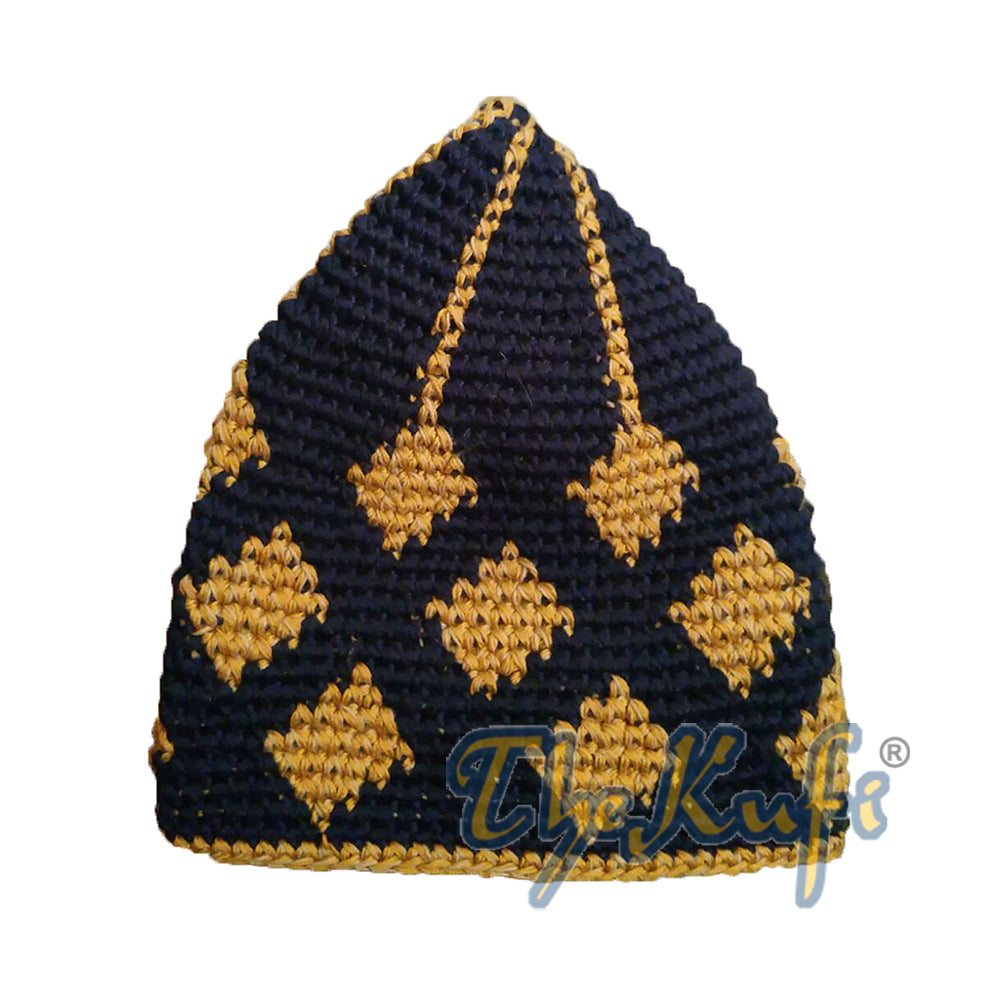 Kapas Kaitan Tangan Teguh Biru Tua & Perang Karat Topi Kufi Berlian Kecil