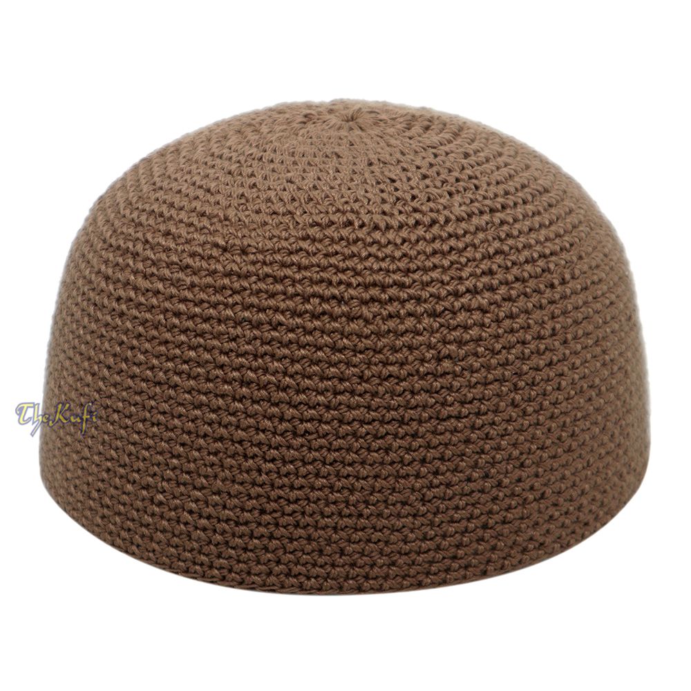 Plain Dark Khaki Hand-Crocheted 100% Cotton Kufi Hat -Design and Comfortable Fit