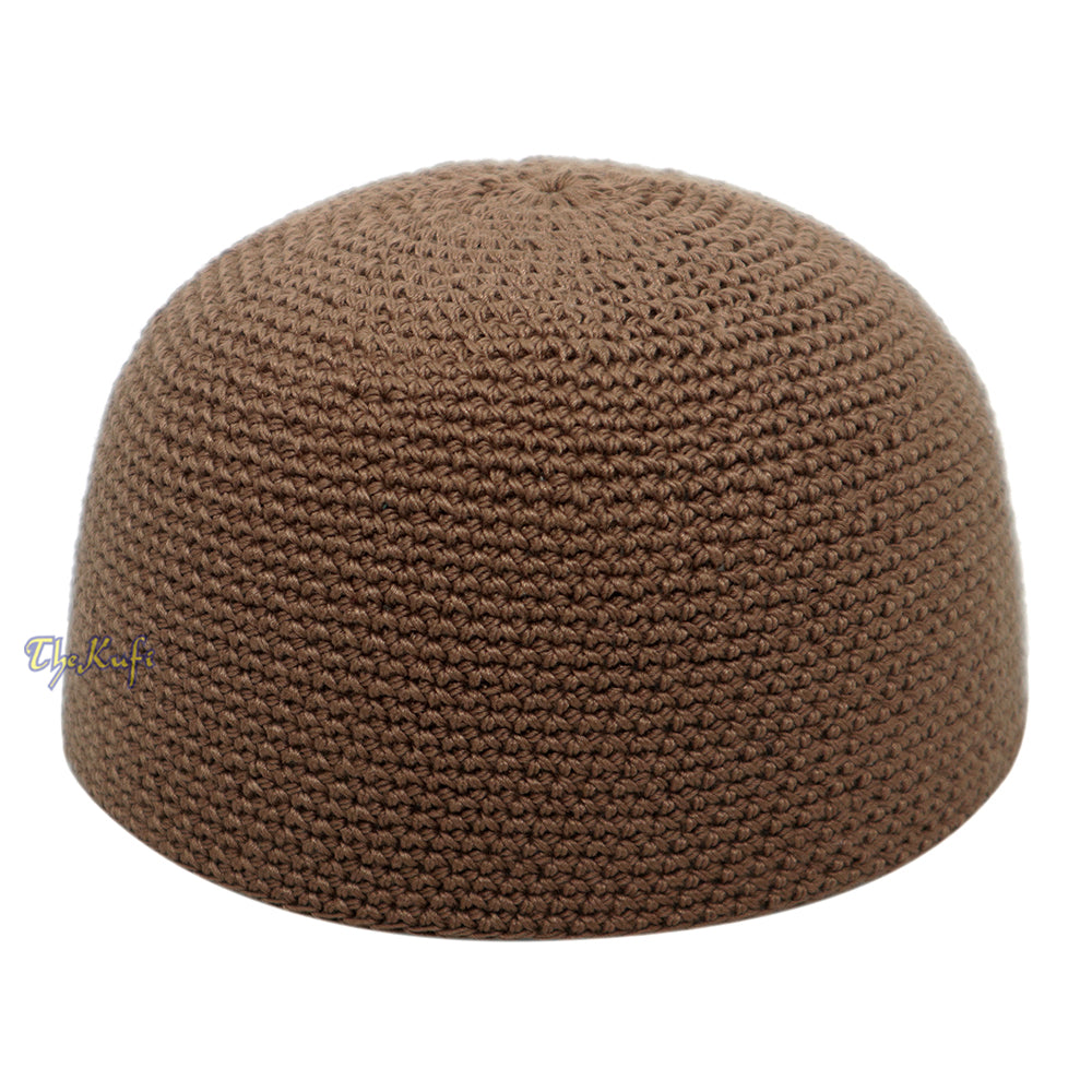 Plain Dark Khaki Hand-Crocheted 100% Cotton Kufi Hat -Design and Comfortable Fit