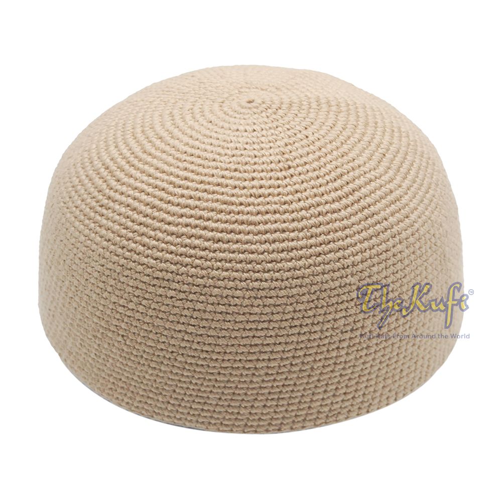 Plain Khaki Hand-Crocheted 100% Cotton Kufi Hat Design and Comfortable Fit