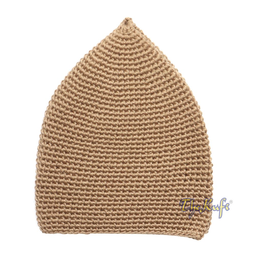 Plain Light Brown Hand-Crocheted 100% Cotton Kufi Hat Design and Comfortable Fit