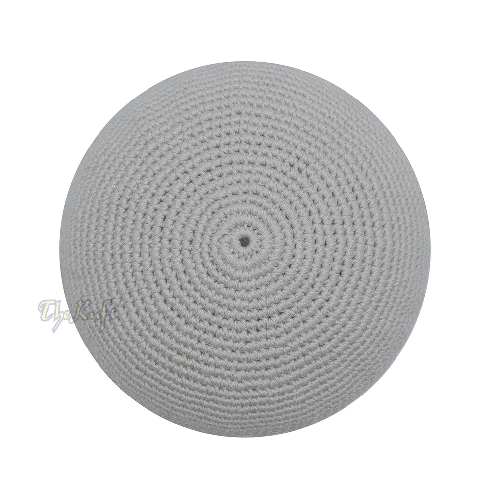 Plain Light Gray Hand-Crocheted 100% Cotton Jacquard Kufi Hat - Comfortable Fit