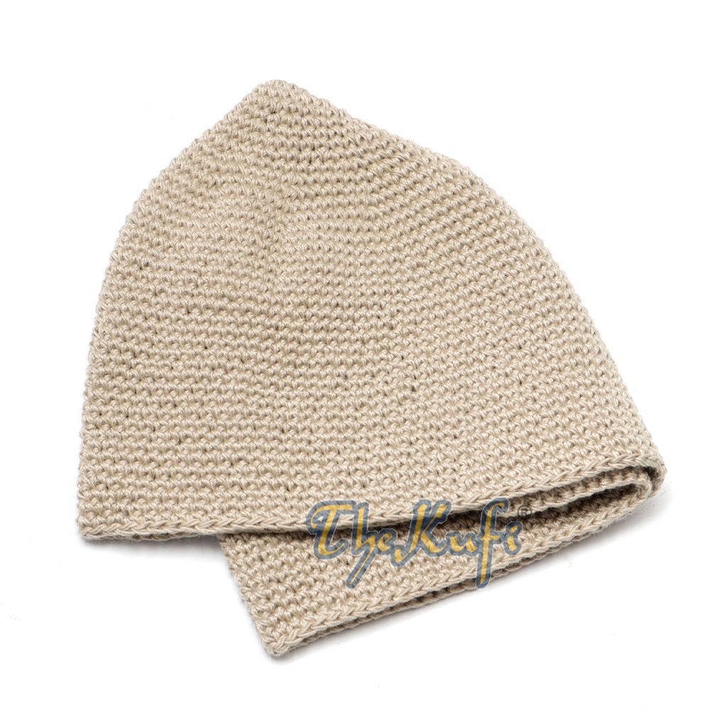 Plain Light Khaki Hand-Crocheted 100% Cotton Kufi Hat Design and Comfortable Fit