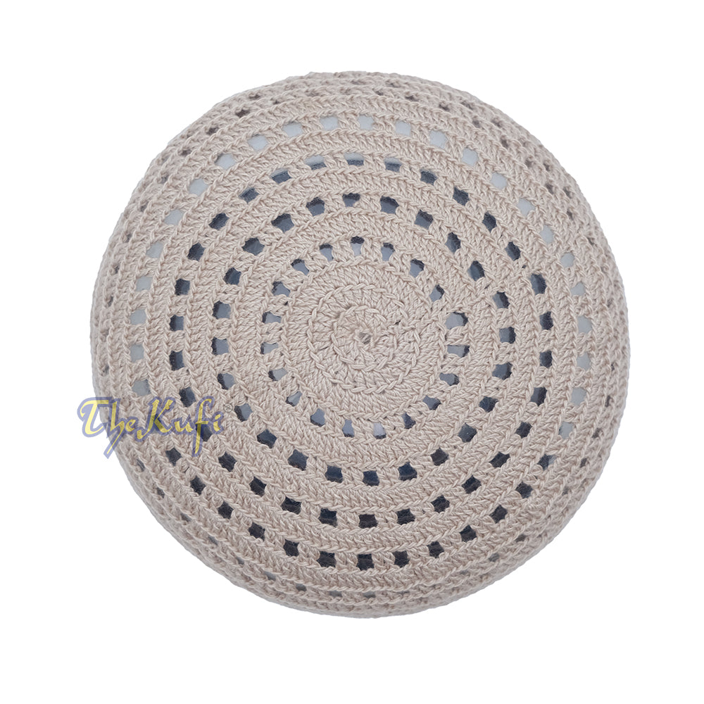 Beige Crocheted - Desain Berlian Tenunan Terbuka Kufi Elastis