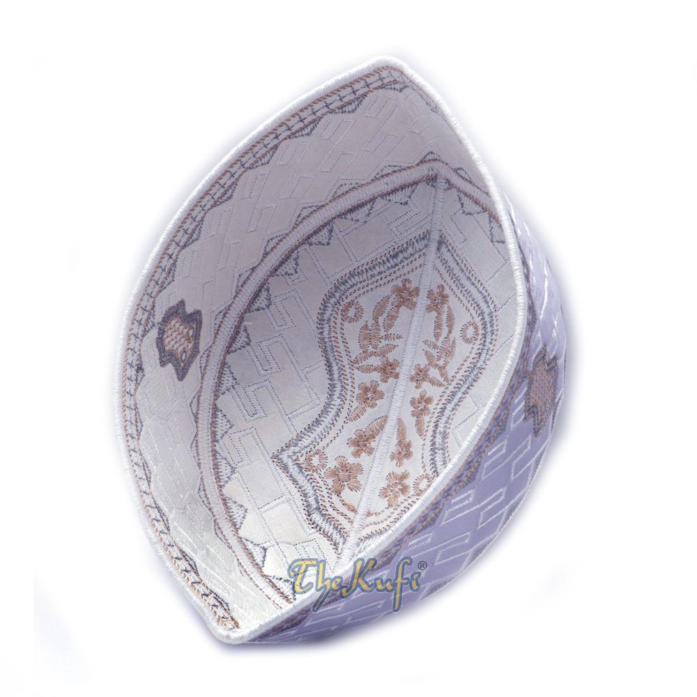 Prophet Muhammad Sandal Design Kufi Textured White Gray and Golden Ivory Embroidery