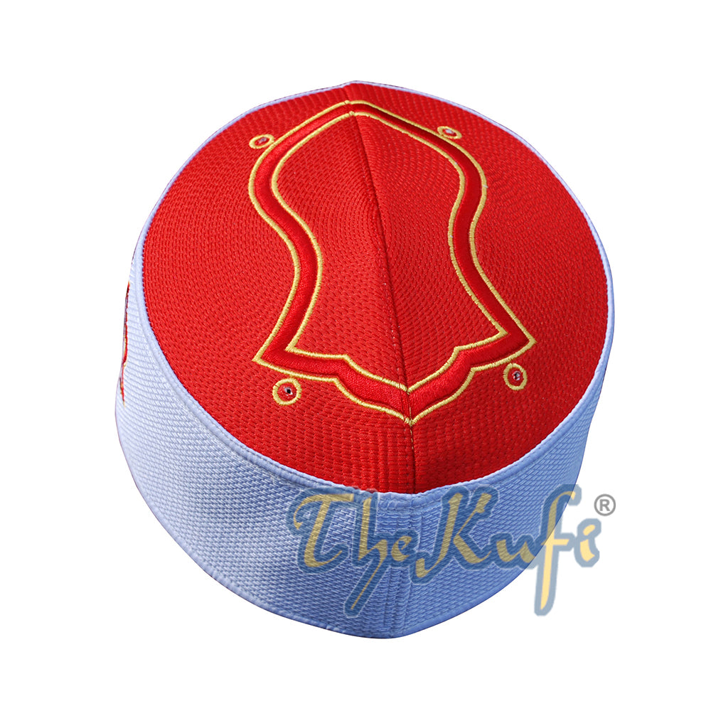 Mahkota Kufi Sandal Bersulam Emas Merah & Putih Tegar