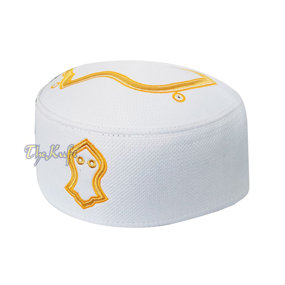 Rigid White Golden Embroidered Sandal Kufi Crown