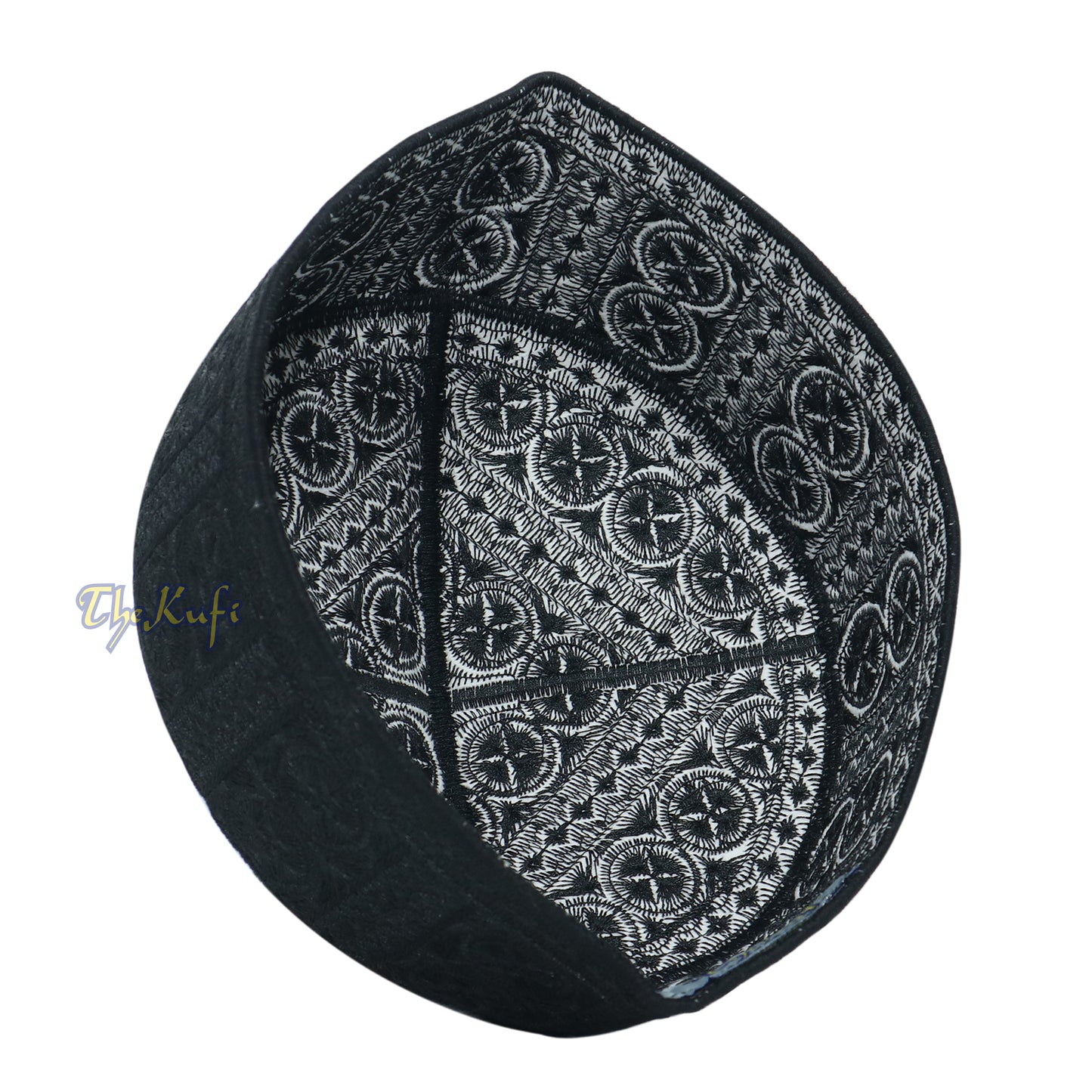 Desain Lingkaran Bordir Eksklusif Hitam Kufi Pakistan Kaku-Semi Kaku