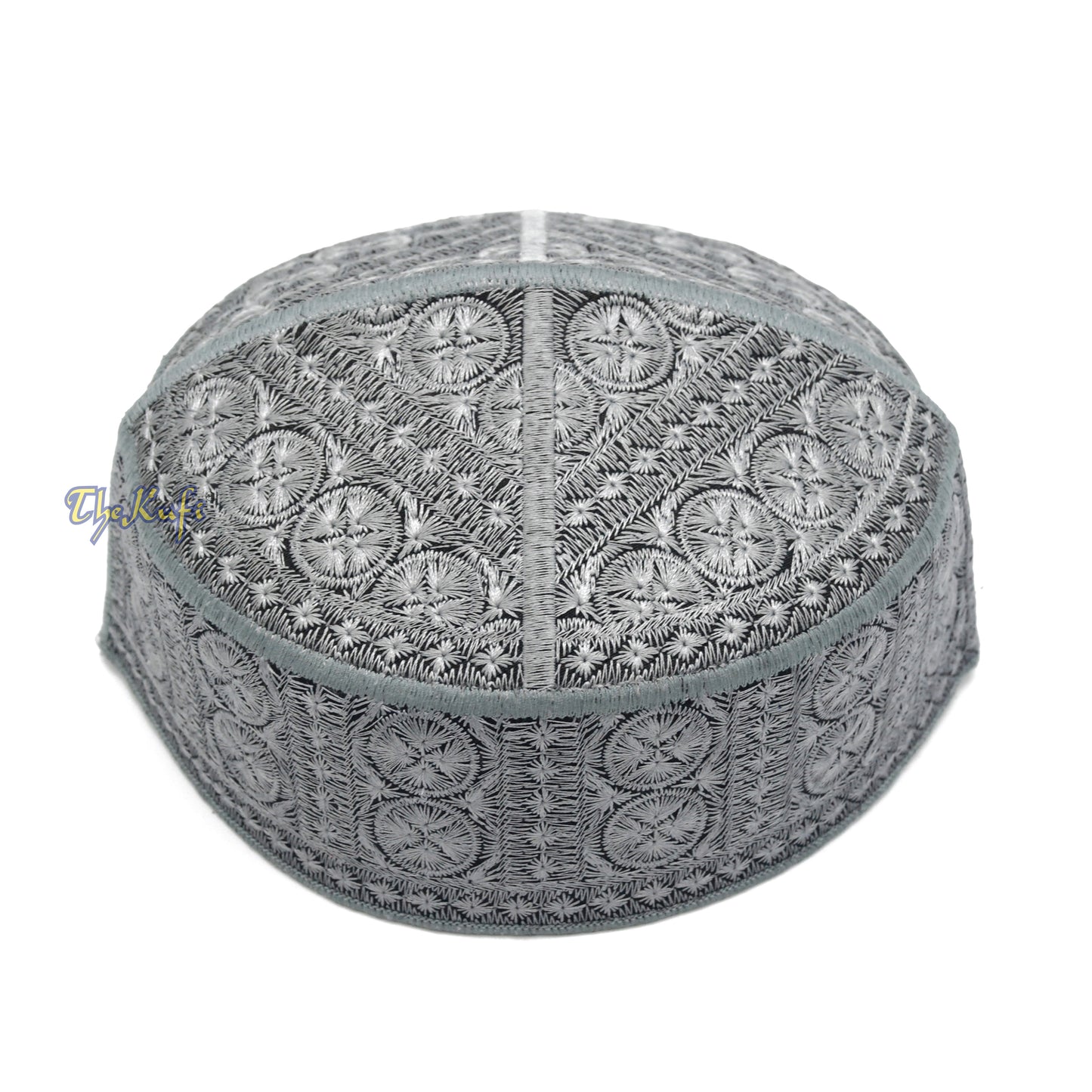 Topi Kufi Bulat Tegar Bersulam Kelabu Bersulam Rigid Gaya Pakistan