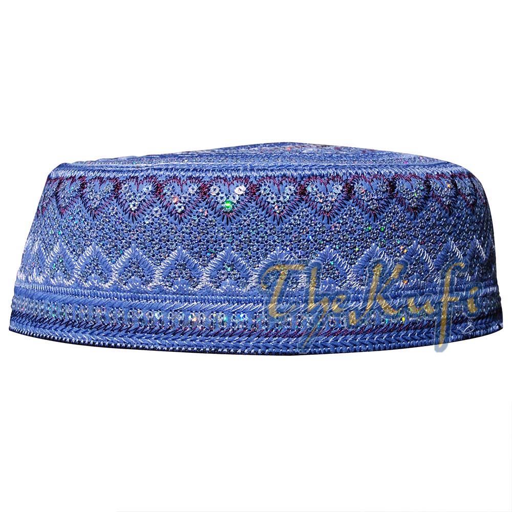 Light Blue Pakistani Style Rigid Embroidered Sequin Kufis