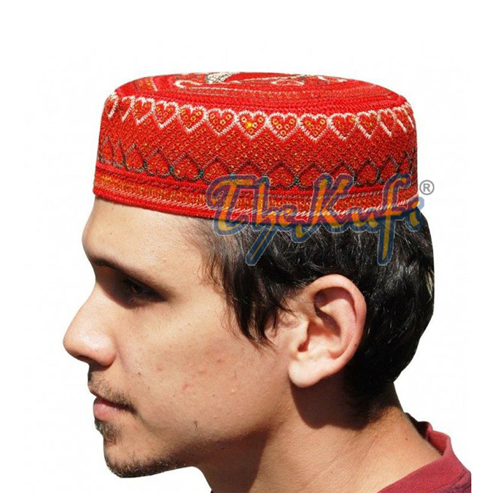 Kufi Labuci Sulam Tegar Gaya Pakistan Merah
