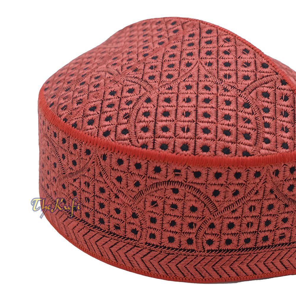 Embroidered Rust Brown Masjid Dome Rigid Lined Pakistani Style Topi Kufi