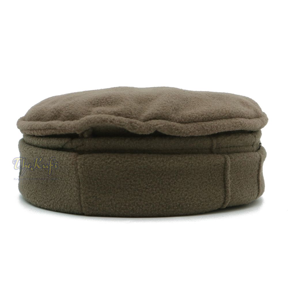 Dark Khaki Afghan Style Faux Wool Stretchable Pakol Mujahidin Kufi Hat