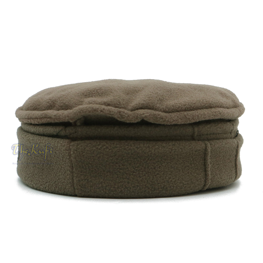 Topi Kufi Lembut Pakol Mujahidin Tradisional Khaki Gelap Boleh Renggang Satu Saiz