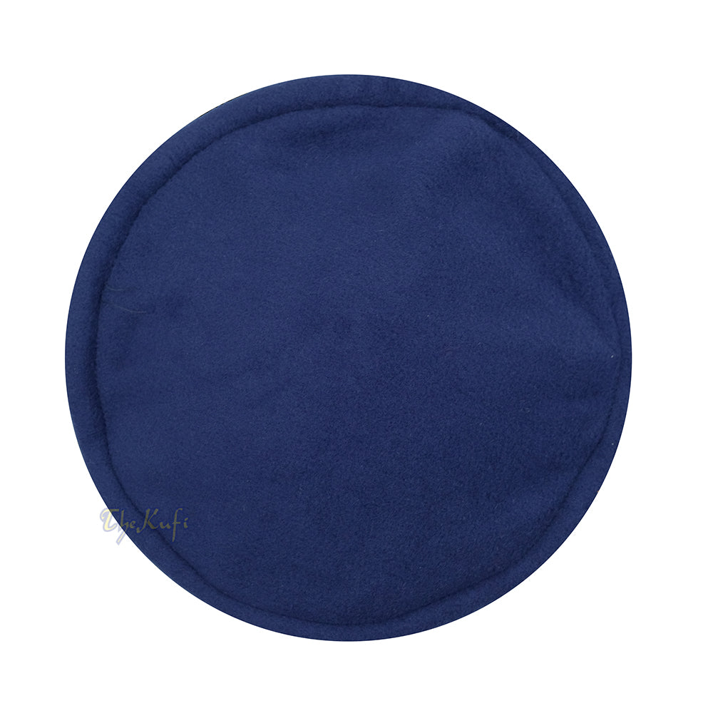 Dark Blue Afghani-Style "Tauhid until the end" Faux Wool Stretchable Pakol Mujahidin Soft Kufi Hat