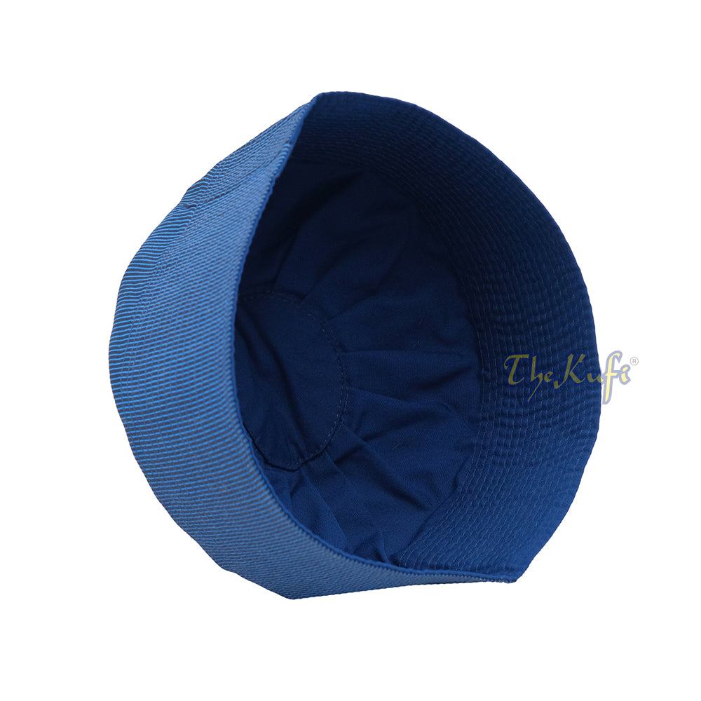 Lipit Reversibel Buatan Tangan dengan Garis Pirus dan Topi Kufi Tinggi Warna Biru Tua