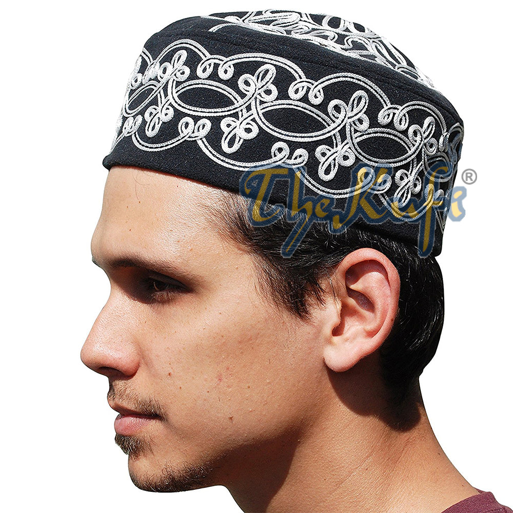 Topi Doa Macramé Hitam Putih Buatan Tangan Desain Terbuka Topi Kufi Felt