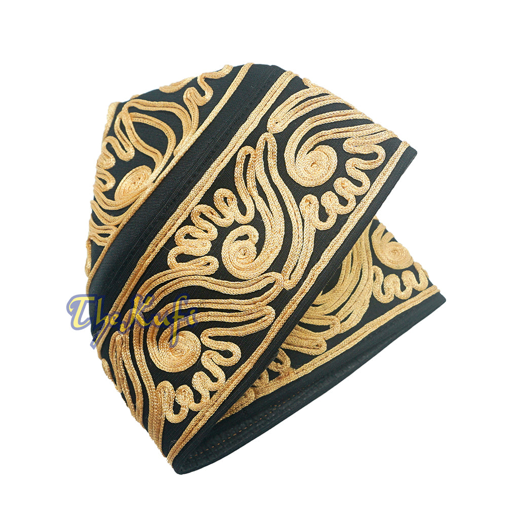 Topi Kufi Desain Paisley Meander Ringan Macrame Hitam Buatan Tangan
