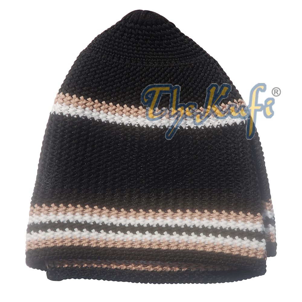 High Quality Black Nylon Kufi with Brown & White