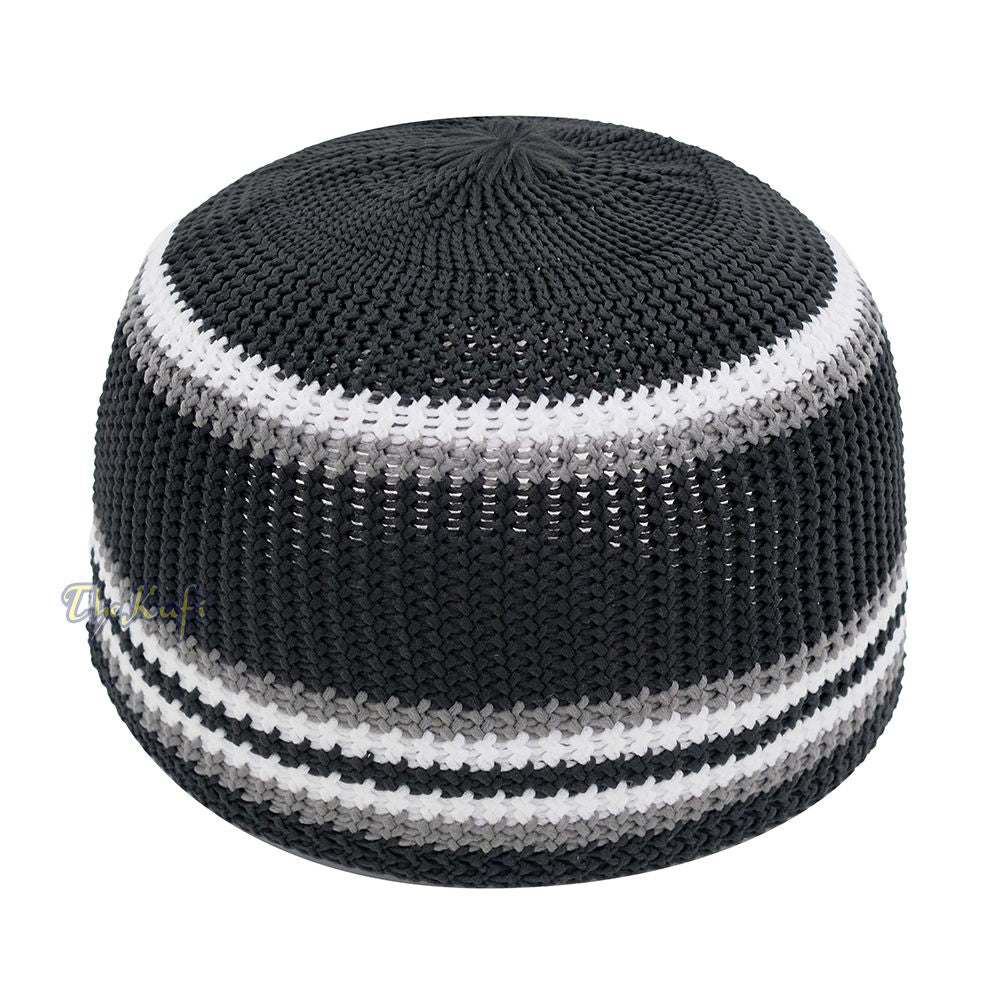 Soft Black with Gray White Lines Nylon Stretchy Skull Cap