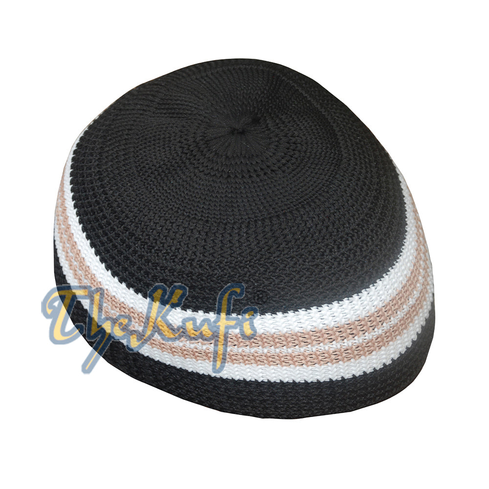 Hitam dengan Coklat & Putih / Topi Kufi 1 Baris