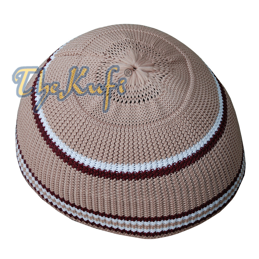 Kufi Nilon Coklat Muda dengan Maroon & White