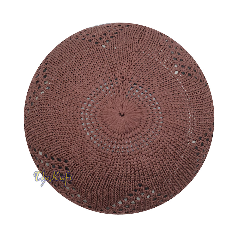 Topi Kufi Tenun Terbuka Berlian Coklat Polos Desain Elastis 100% Nilon