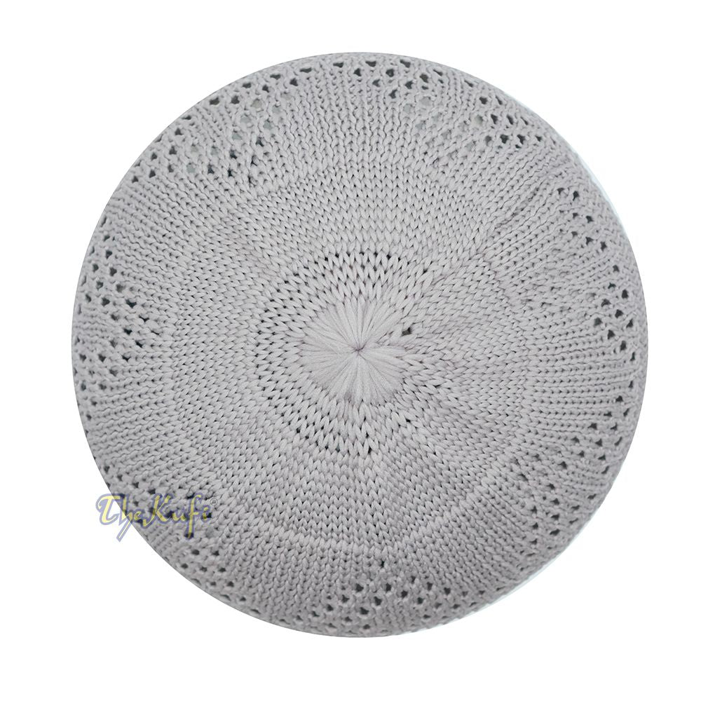 Plain Gray Diamond Open Weave Design Stretchable 100% Nylon Interwoven Kufi Cap