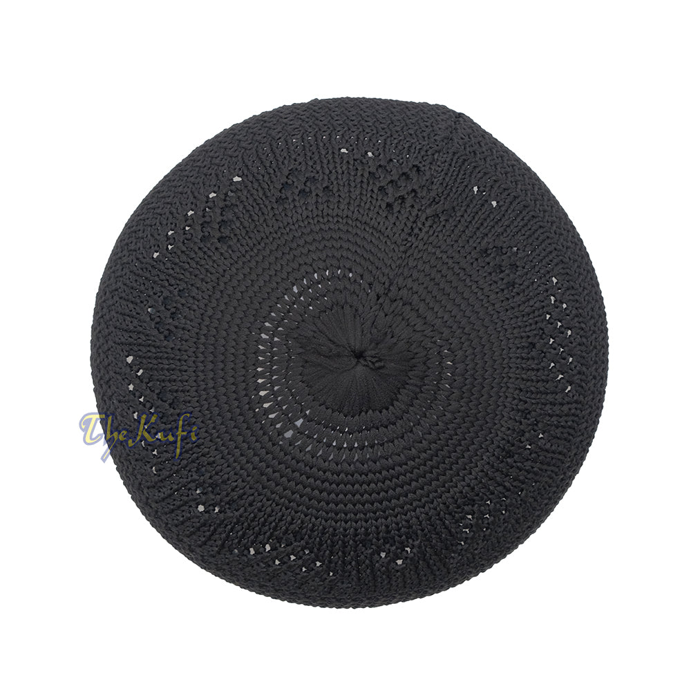 Plain Black Interwoven Triangle Design Nylon Kufi Hat