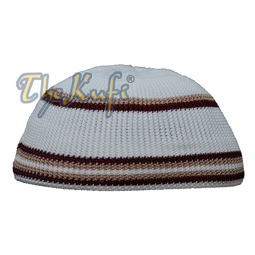 White Nylon Kufi with Maroon & Brown