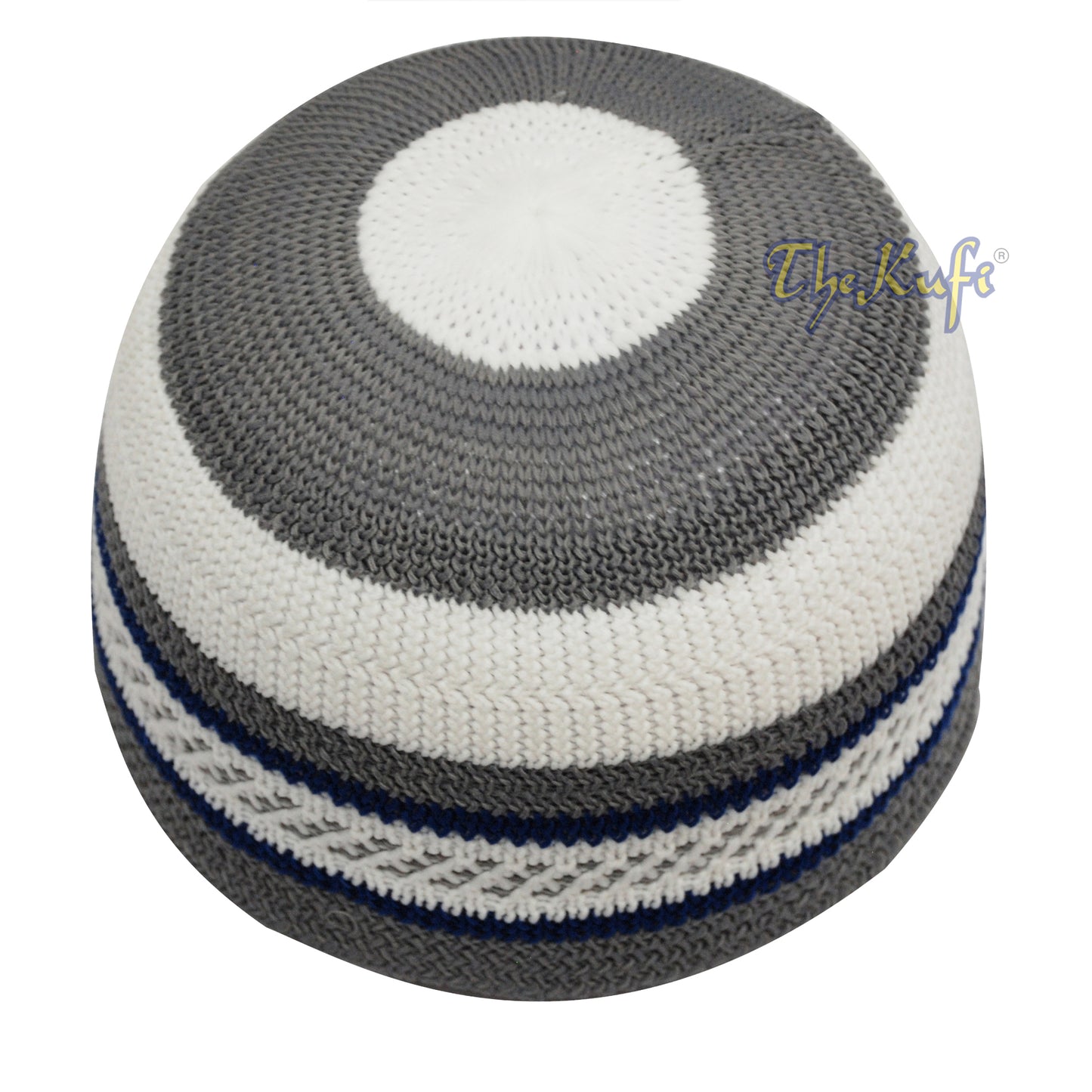 Putih dan Kelabu Islamik dengan Belang Biru Laut Nilon Bertekstur Tengkorak Topi Kufi Tengkorak Topi Skullie