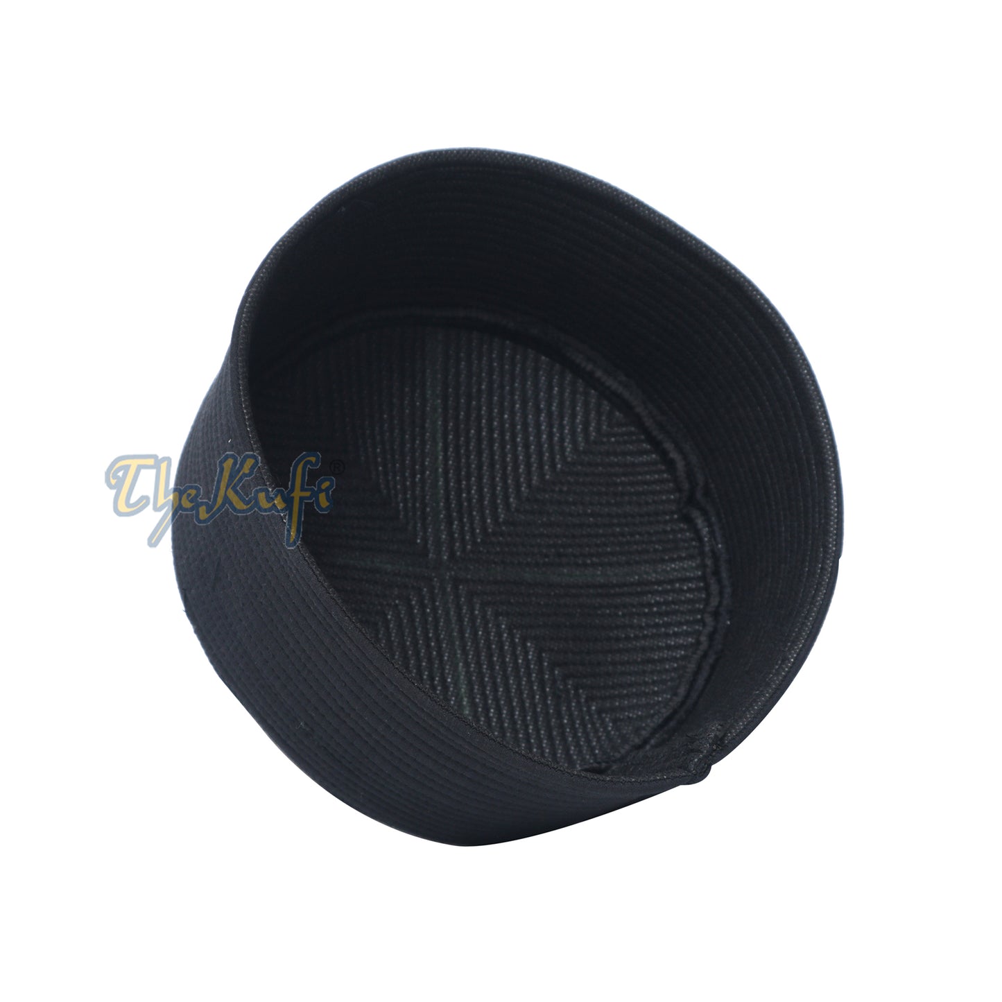 Topi Kufi Hitam Semi-kaku Topi Doa Jahitan Lurus Bagian Atas Bulat Empuk