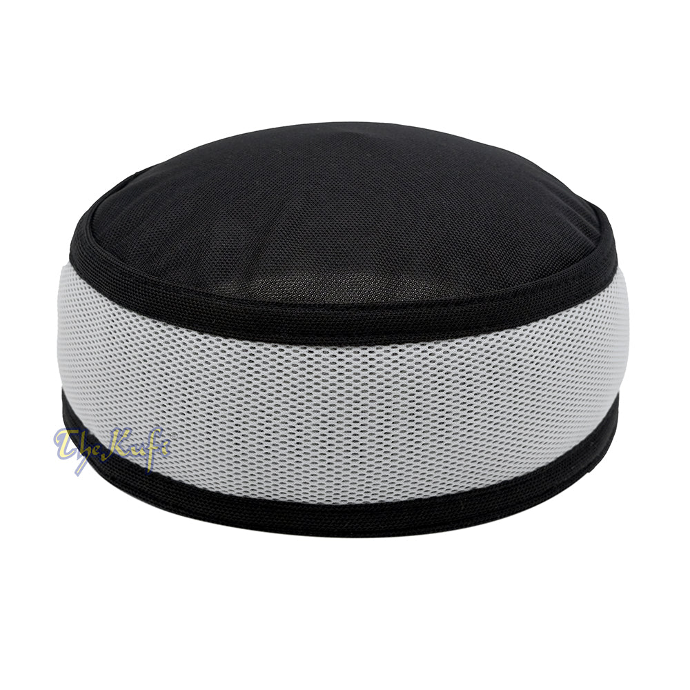 Topi Kufi Bulat Dua Warna Berlubang Atas Madun Hitam dan Abu-abu Muda yang Lentur