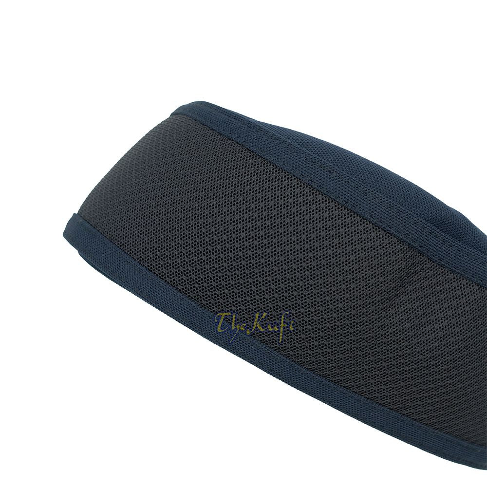Dark Blue with Black Madun Vented Top Pliable Two-Color Round Kufi Hat