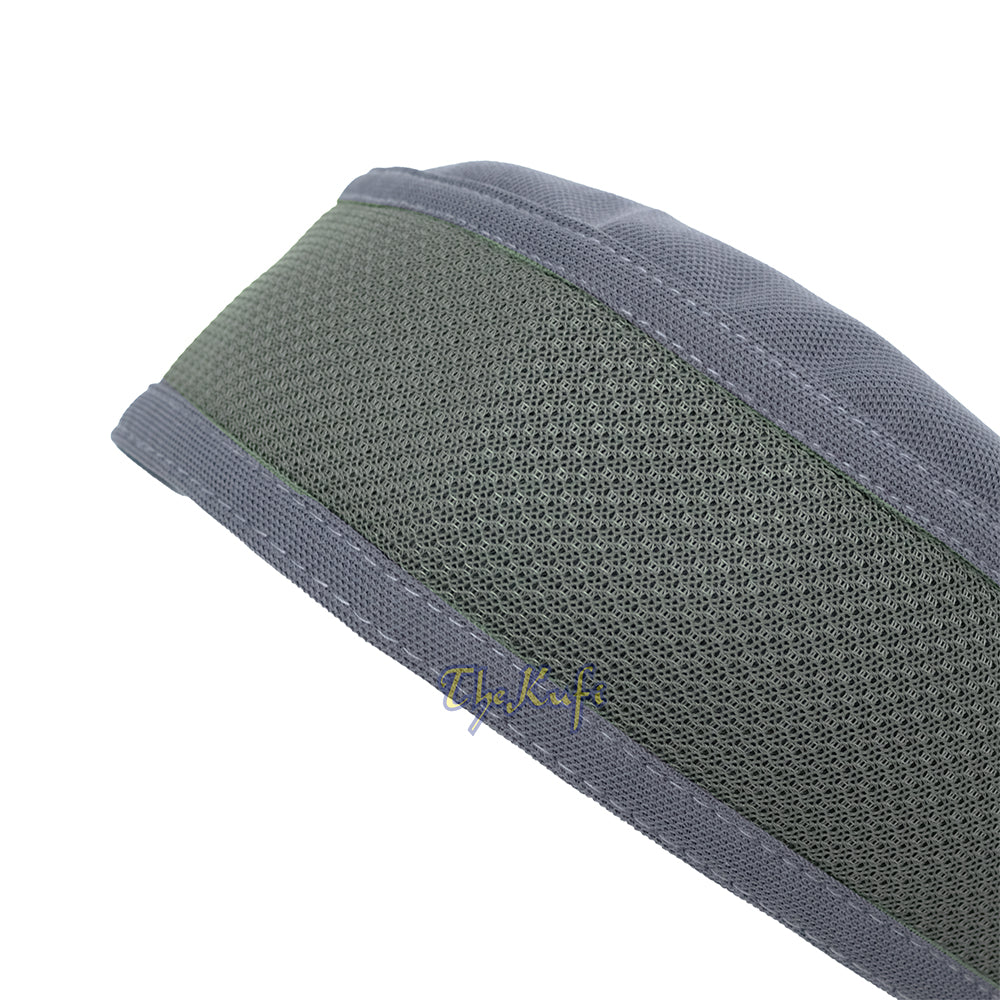Topi Kufi Bulat Dua Warna Lentur Madun Abu-abu Tua dengan Atasan Berventilasi Grafit