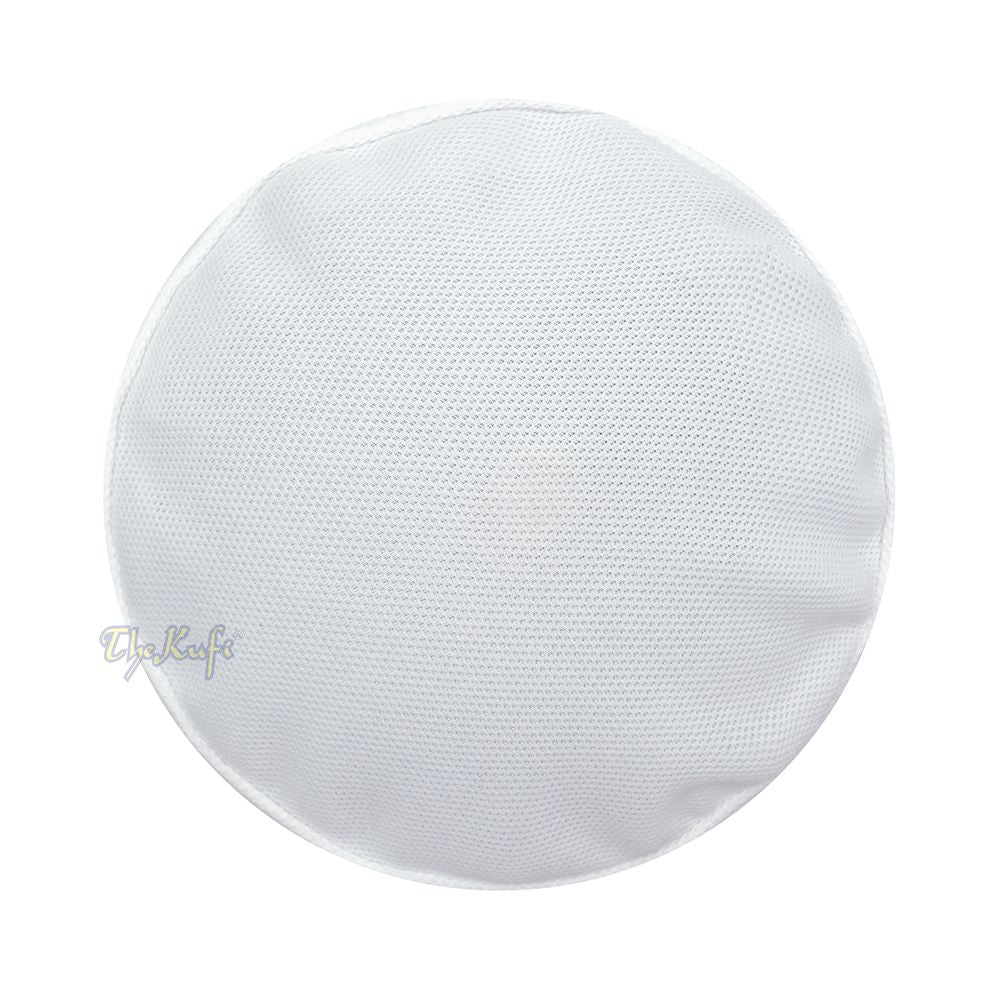 Full White Madun Vented Top Pliable Round Kufi Hat