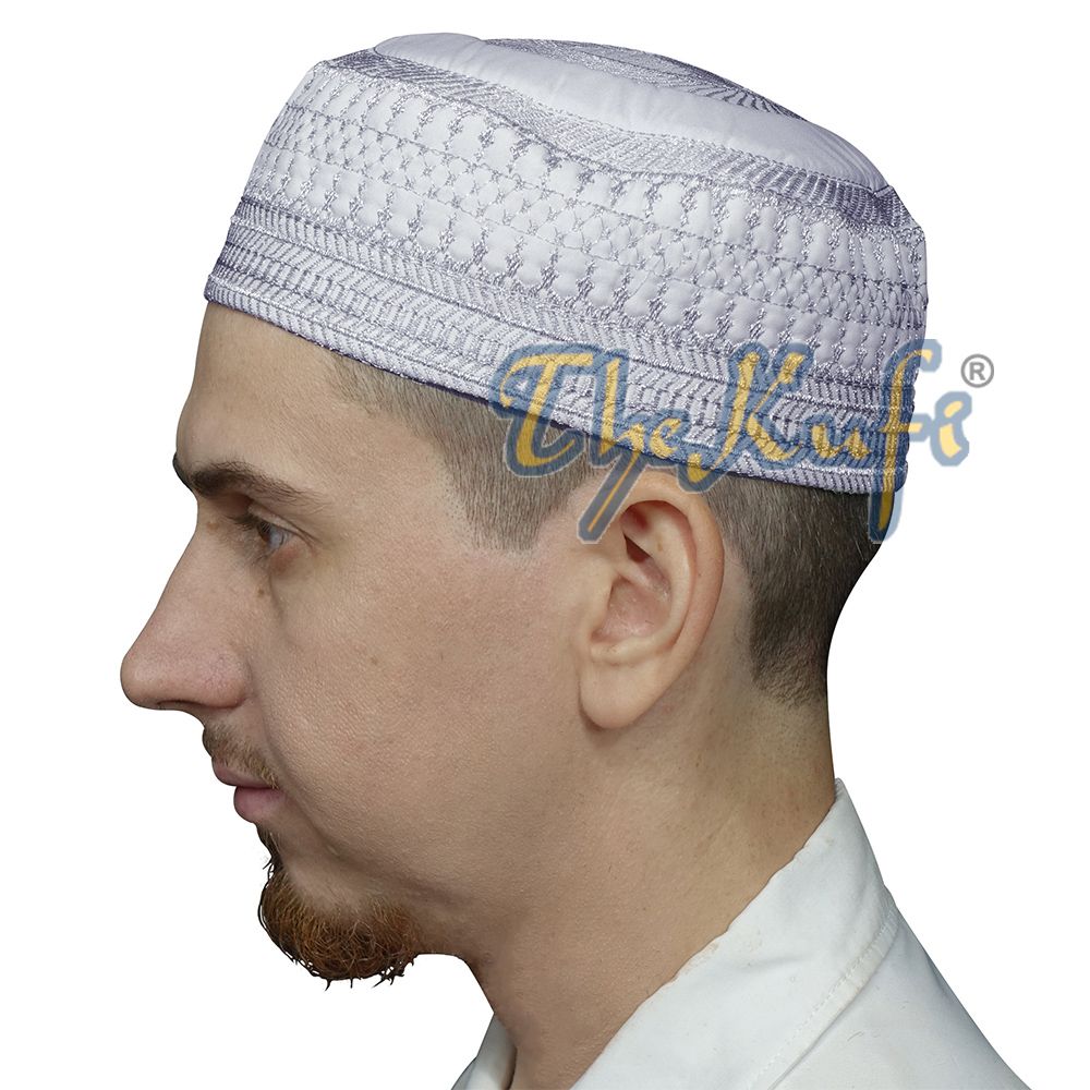 White Quilted Hat with Silver Embroidery