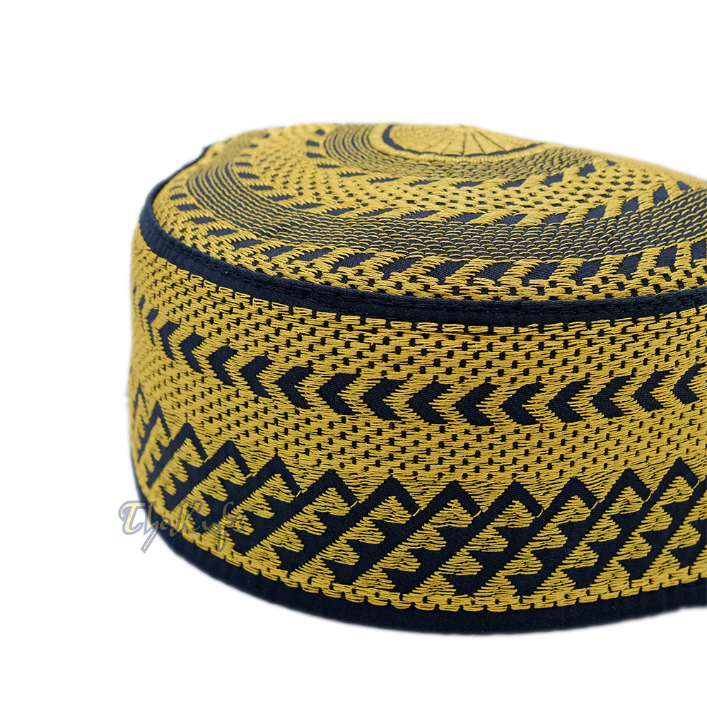 Gold Embroidery Bugis Kufi Hat - Arrow Triangle Design Rigid Muslim Fashion Cap