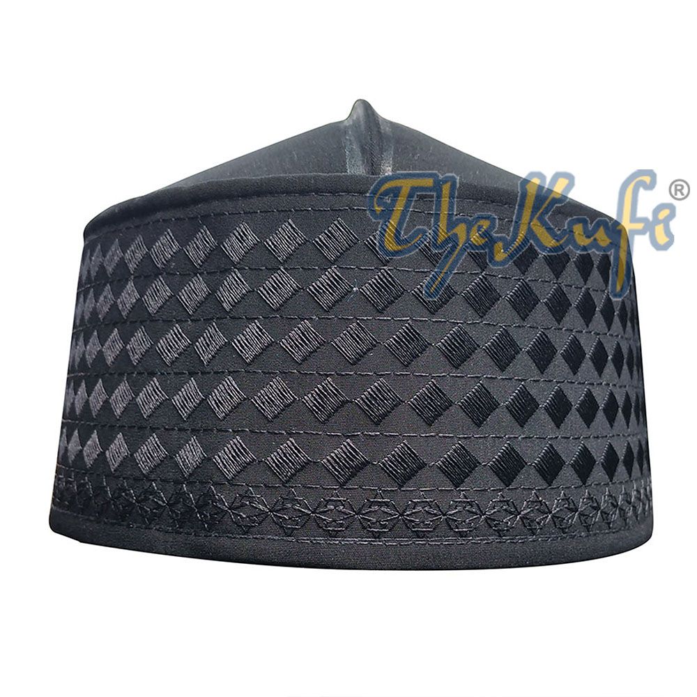 Black Rigid Embroidered Habaib Kufi with 4 Holes